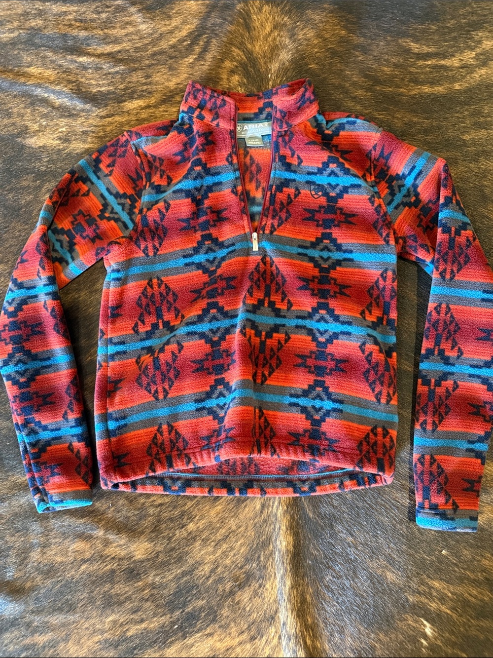 Ariat Red and Blue Aztec Quarter-Zip Fleece Hoodie